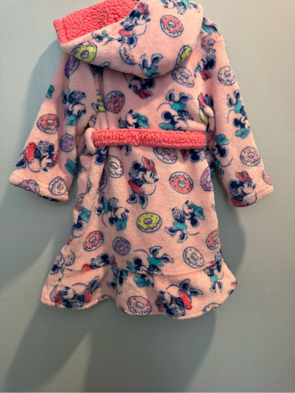 Minnie Mouse Pink Plush Hooded Robe W/donuts Little Girls Toddler Size 2T
